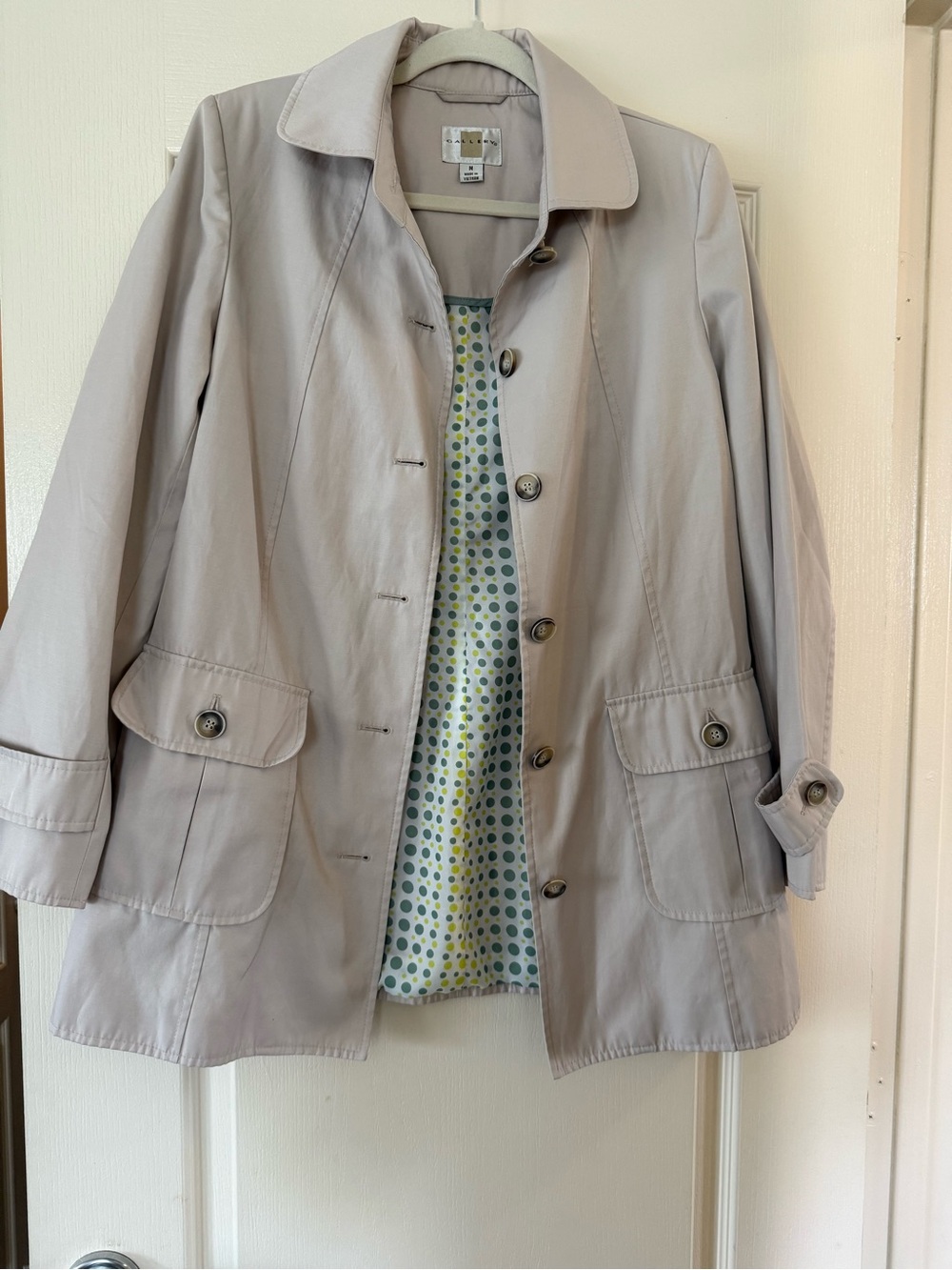 Gallery Light Beige Trench Coat with Polka Dot Lining